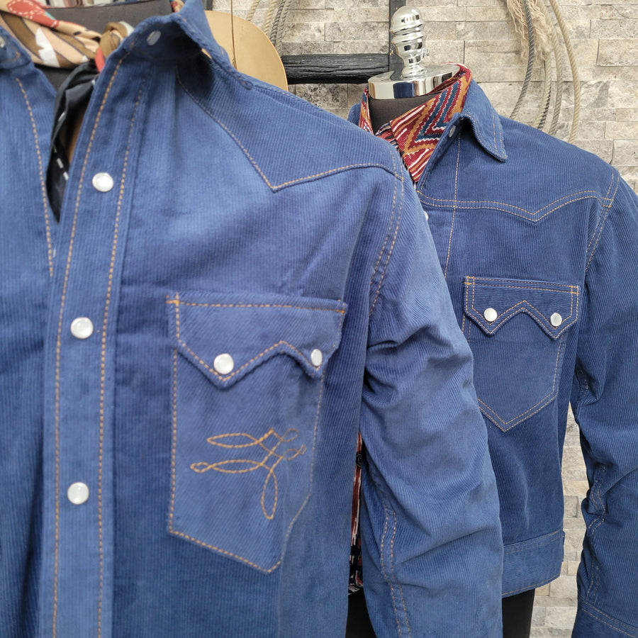 The Highwayman- Men's Long Sleeve Sapphire Corduroy Western Shirt