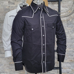 The Roper- Men's Black Piped Western Shirt