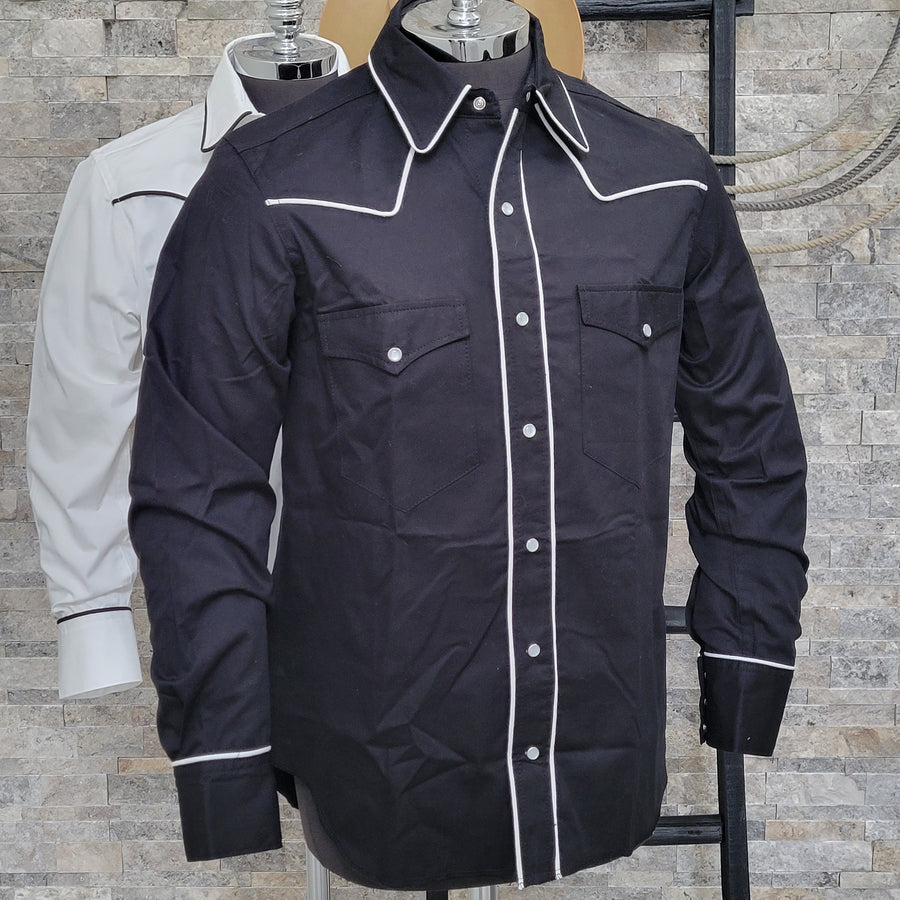 The Roper- Men's Black Piped Western Shirt