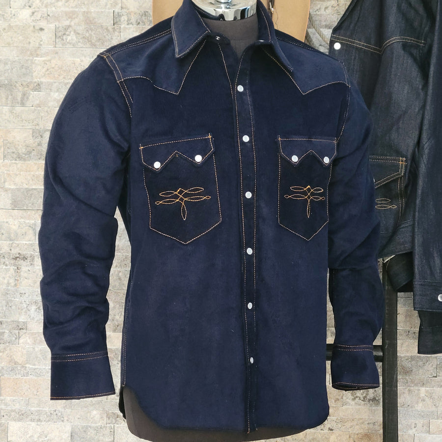 The Highwayman- Men's Long Sleeve Navy Corduroy Western Shirt