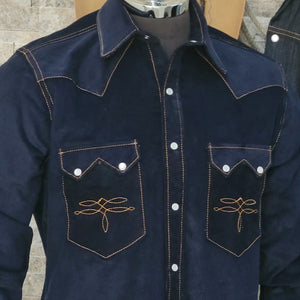 The Highwayman- Men's Long Sleeve Navy Corduroy Western Shirt