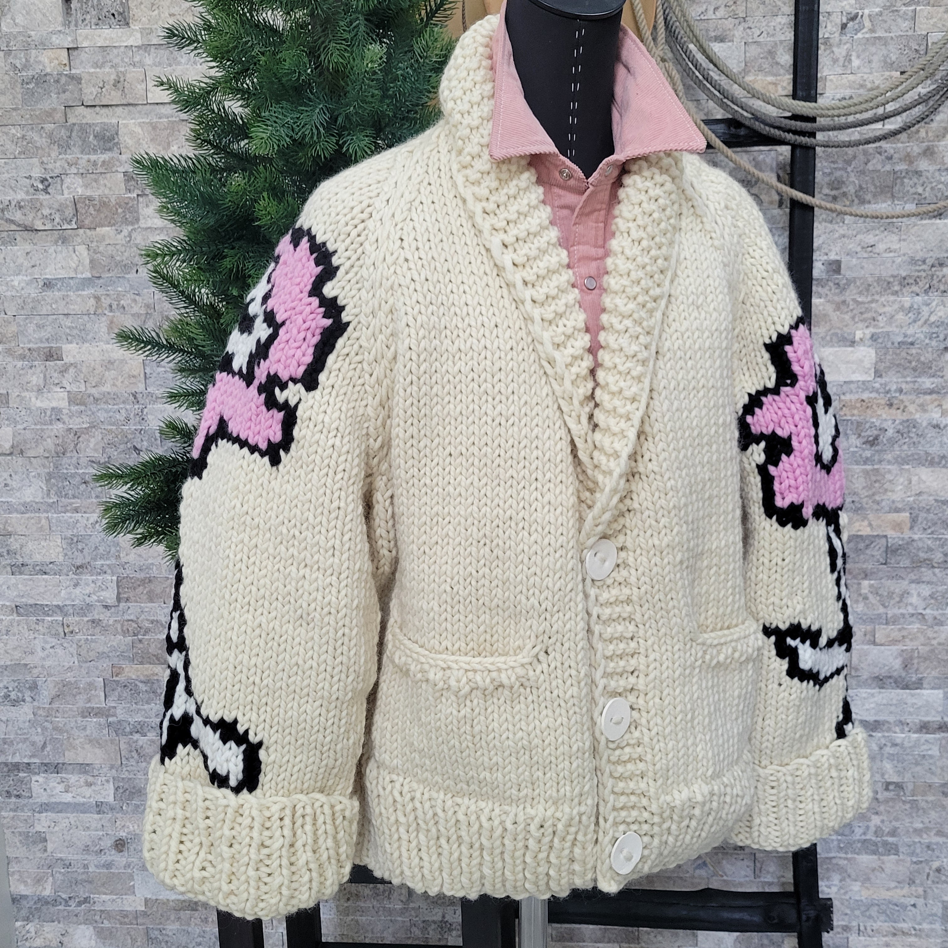 Blue Chunky Flower Sweater, Cardigan Women, Gift for