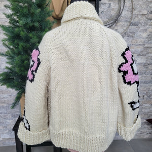 Cardigan- Handknit Floral Jacket (Vanilla)