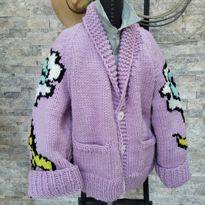 Cardigan- Handknit Floral Jacket (Lilac)