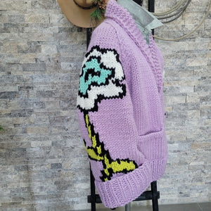 Cardigan- Handknit Floral Jacket (Lilac)