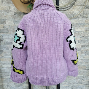 Cardigan- Handknit Floral Jacket (Lilac)