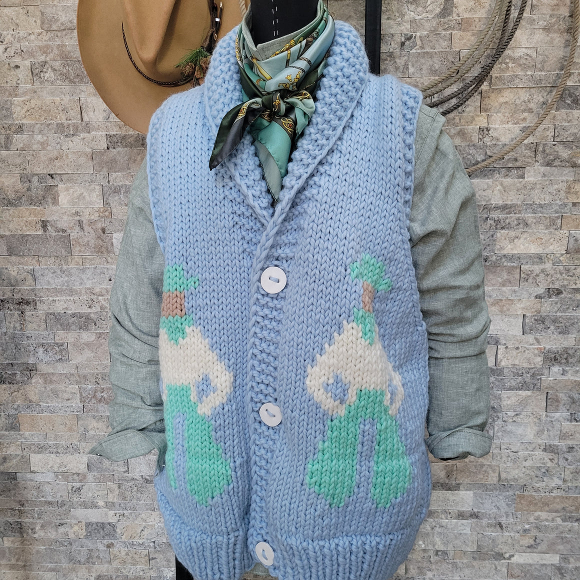 Vest- Handknit Cowboy Swing Vest (Blue Bird)