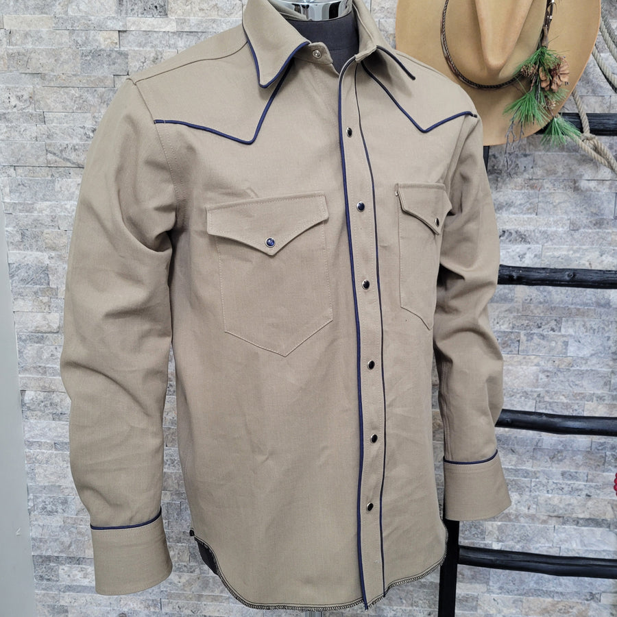 The Roper- Men's Tan Denim Piped Western Shirt