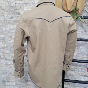 The Roper- Men's Tan Denim Piped Western Shirt