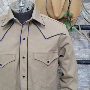 The Roper- Men's Tan Denim Piped Western Shirt