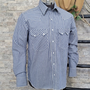 Saloon Stripe- Men's Luxury Stripe Western Shirt (Blue)