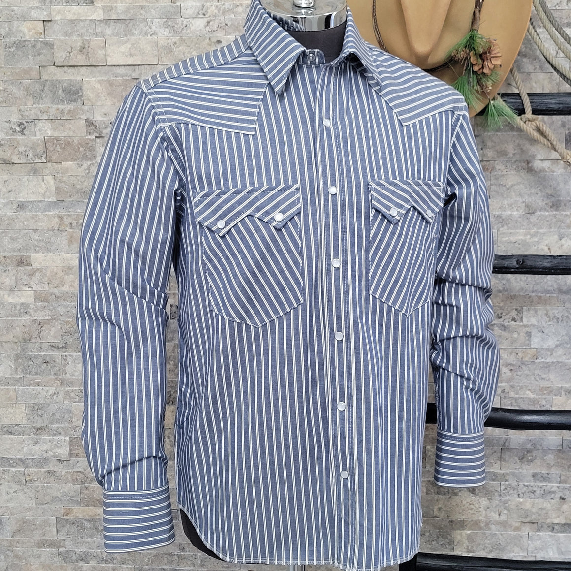 Saloon Stripe- Men's Luxury Stripe Western Shirt (Blue)