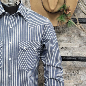 Saloon Stripe- Men's Luxury Stripe Western Shirt (Blue)