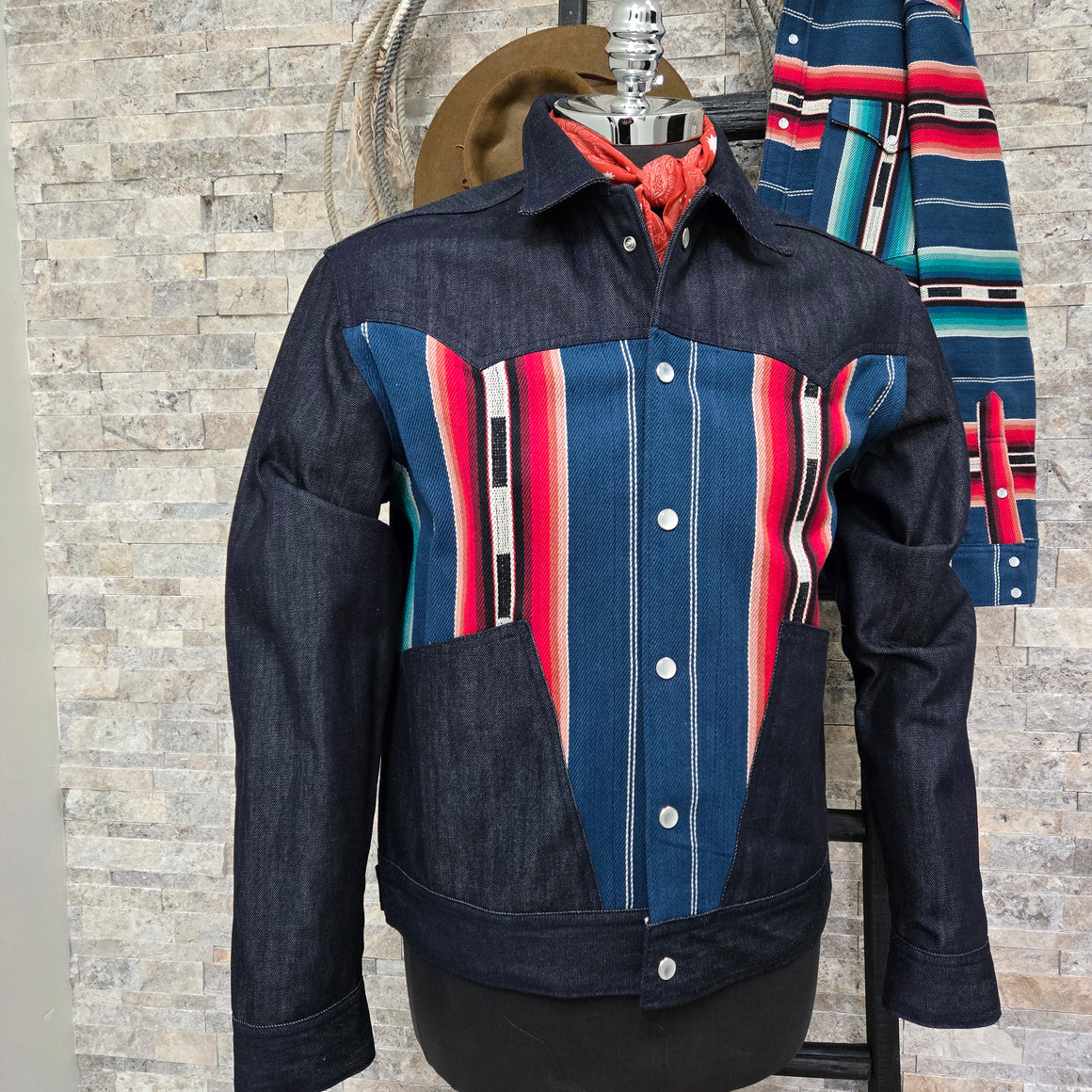 The Maverick- Men's Denim/Blue Serape Jacket