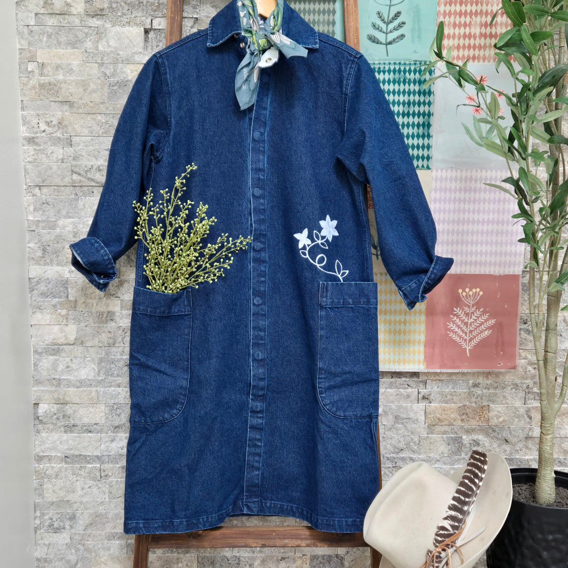 Duster- Field Bloom Chainstitched Denim (sz.M)