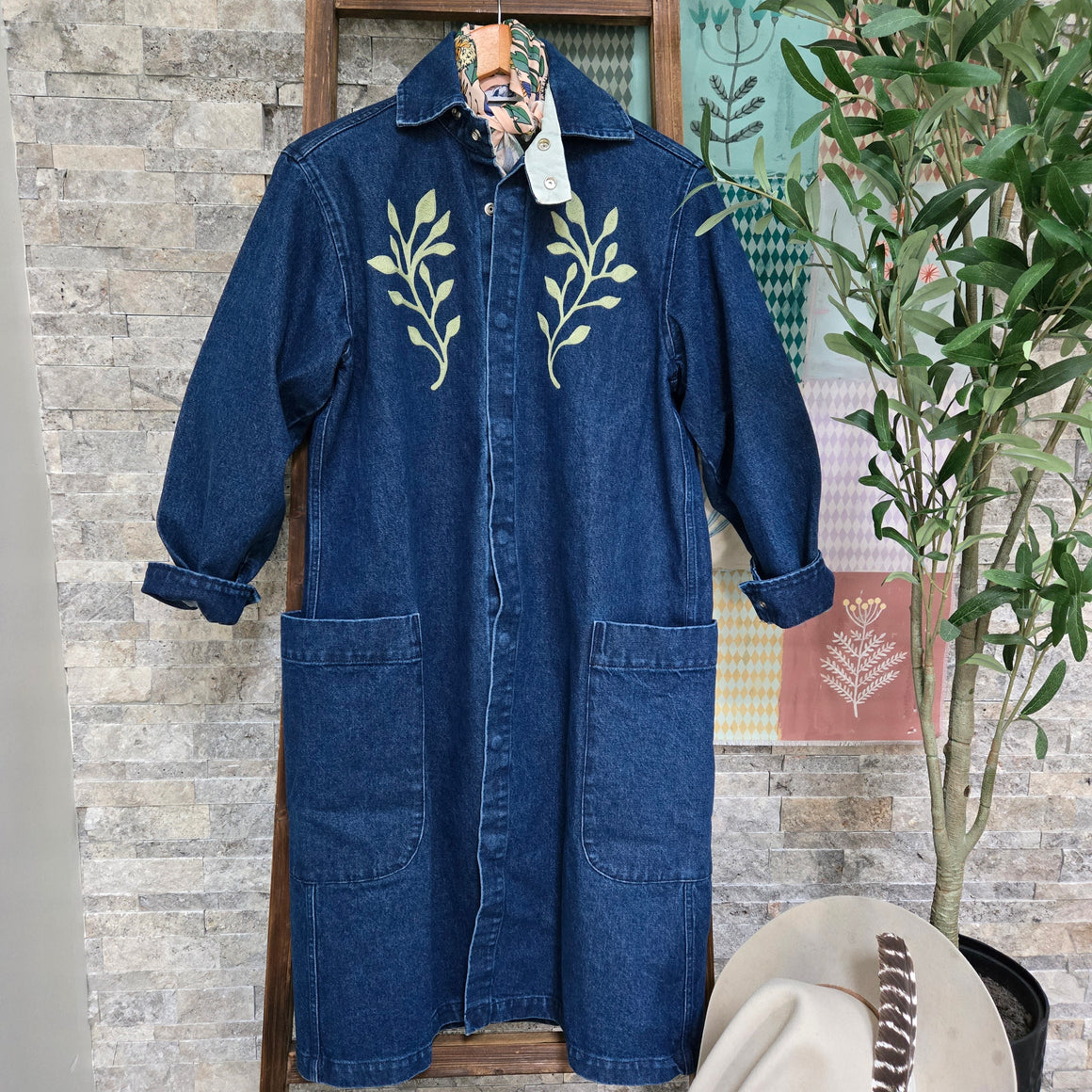 Duster- Field Bloom Chainstitched Denim (sz.L)