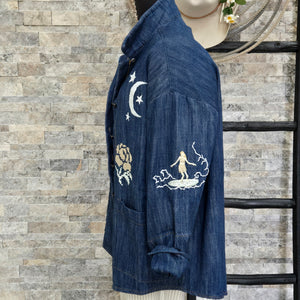 Chore Coat- Denim Embroidered Vacation