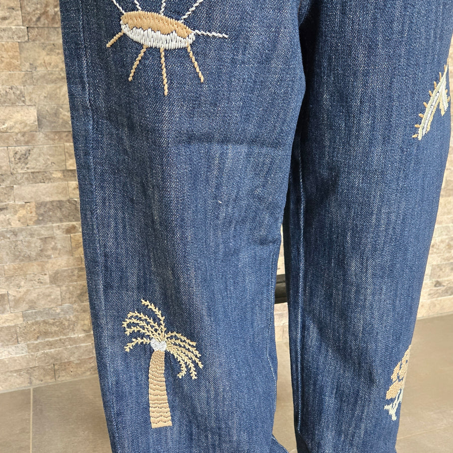 Beach pant- Denim Embroidered Vacation