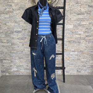 Beach pant- Denim Embroidered Vacation