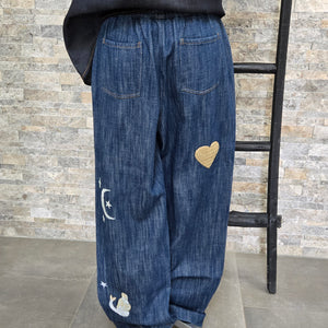 Beach pant- Denim Embroidered Vacation
