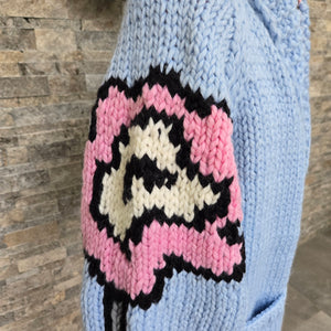 Cardigan- Handknit Floral Jacket (Blue Bird)