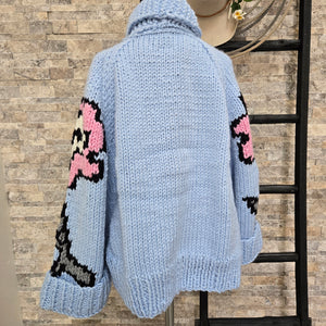 Cardigan- Handknit Floral Jacket (Blue Bird)