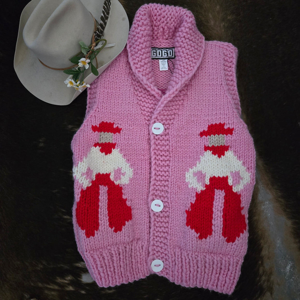 Vest- Handknit Cowboy Swing Vest (Watermelon)