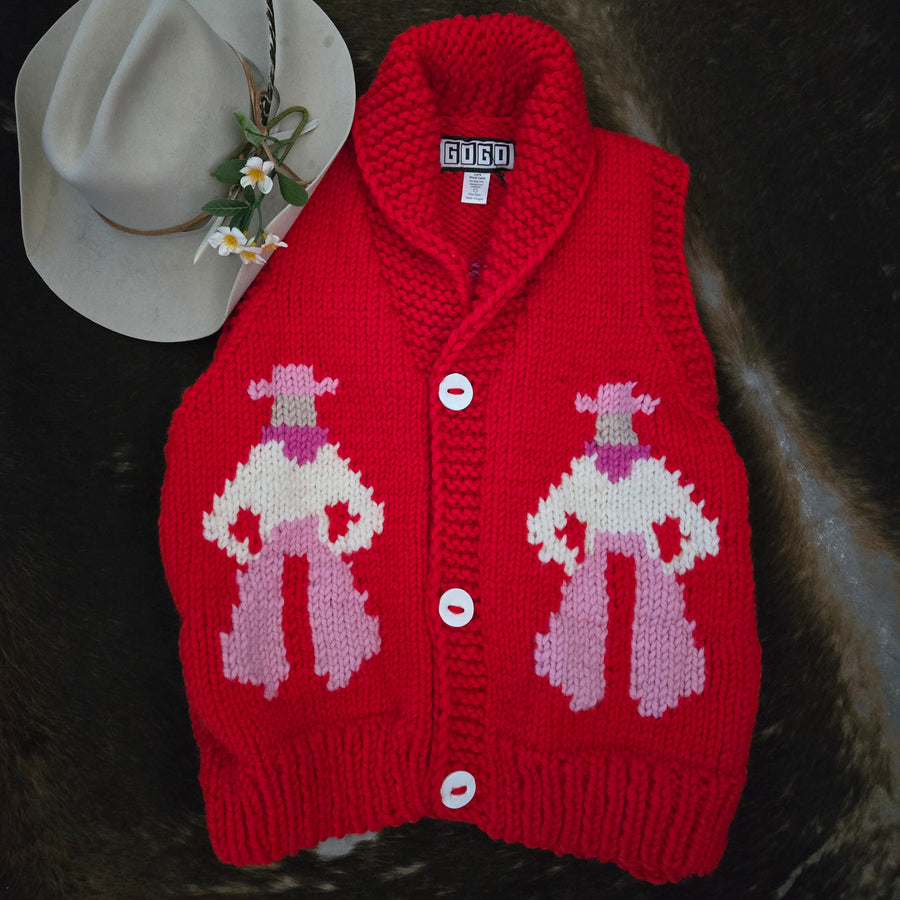 Vest- Handknit Cowboy Swing Vest (Cherry)
