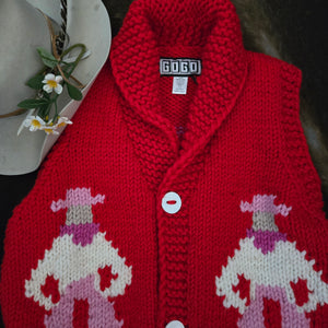Vest- Handknit Cowboy Swing Vest (Cherry)
