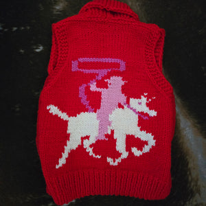 Vest- Handknit Cowboy Swing Vest (Cherry)