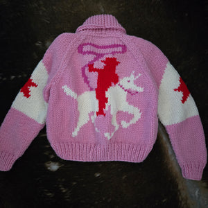 Cardigan- Handknit Cropped Cowboy Cardi (Bubblegum)