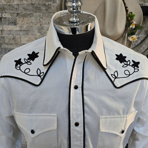 Field Bloom Roper- Men's White Chainstitched Western Shirt