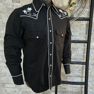 Field Bloom Roper- Men's Black Chainstitched Western Shirt