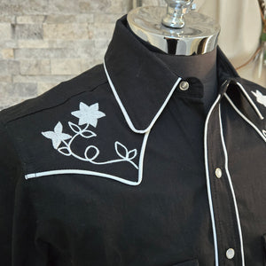 Field Bloom Roper- Men's Black Chainstitched Western Shirt