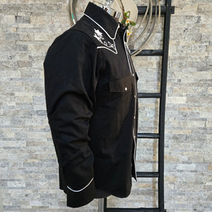 Field Bloom Roper- Men's Black Chainstitched Western Shirt