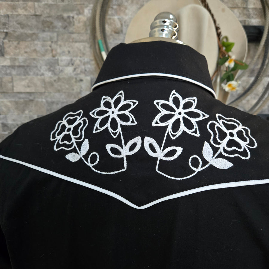 Field Bloom Roper- Men's Black Chainstitched Western Shirt