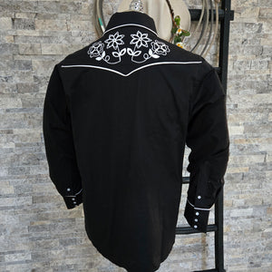 Field Bloom Roper- Men's Black Chainstitched Western Shirt