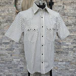 Saloon Stripe- Men's Luxury Short Sleeve Stripe Western Shirt (White)