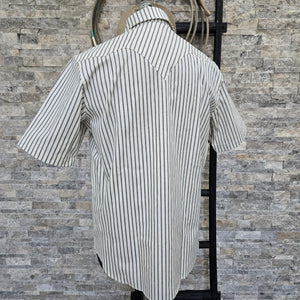 Saloon Stripe- Men's Luxury Short Sleeve Stripe Western Shirt (White)