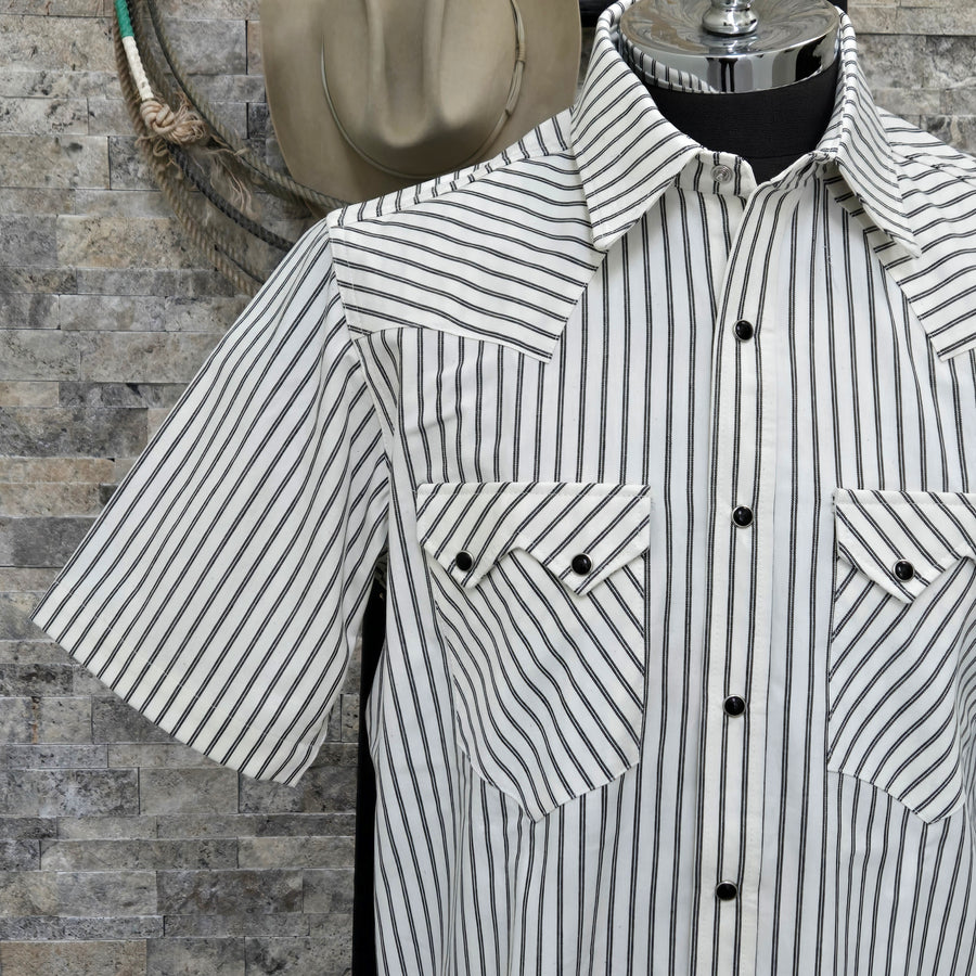 Saloon Stripe- Men's Luxury Short Sleeve Stripe Western Shirt (White)