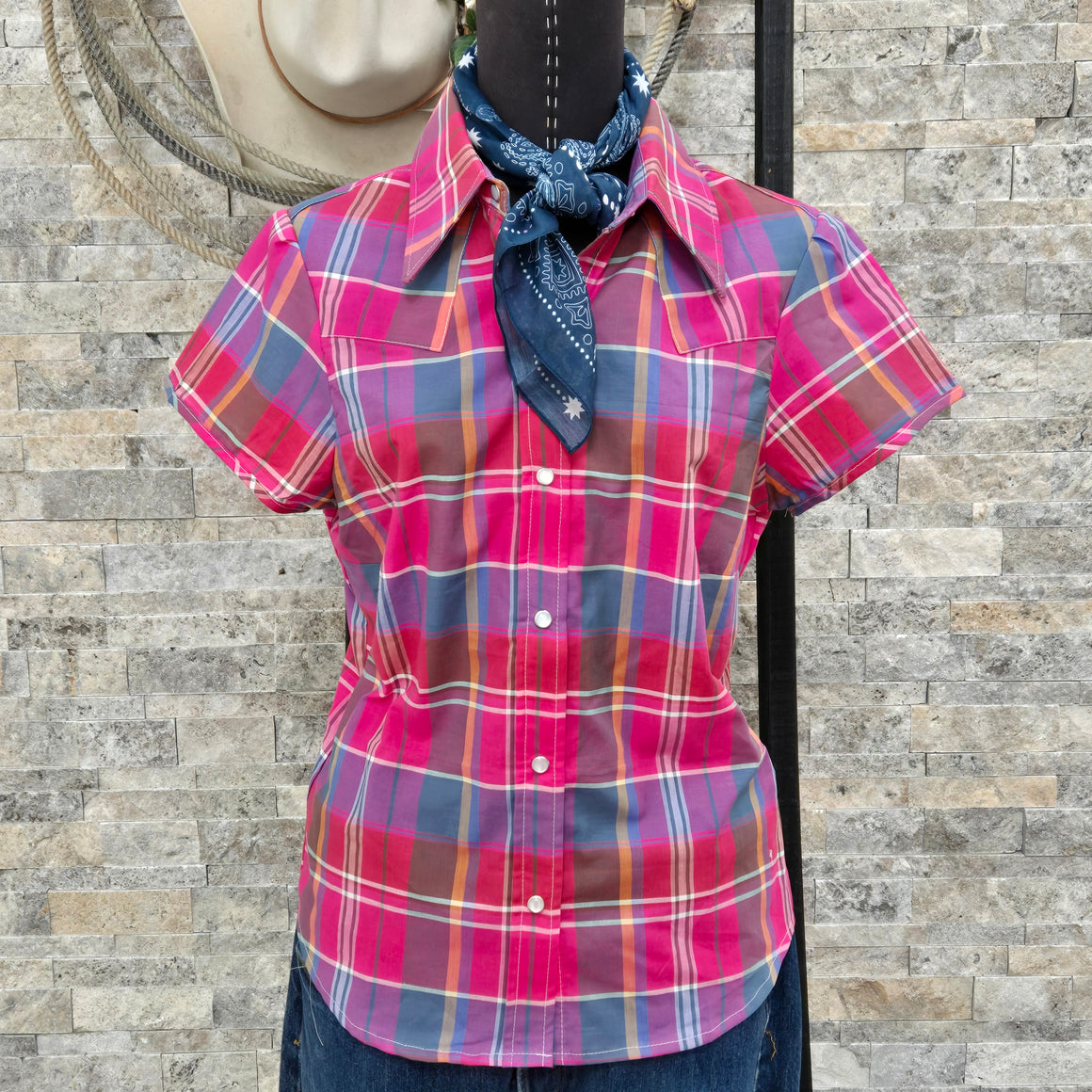 Dolly- Women's Pink Plaid Short Sleeve Shirt
