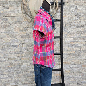 Dolly- Women's Pink Plaid Short Sleeve Shirt