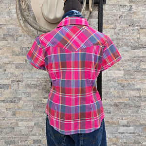 Dolly- Women's Pink Plaid Short Sleeve Shirt