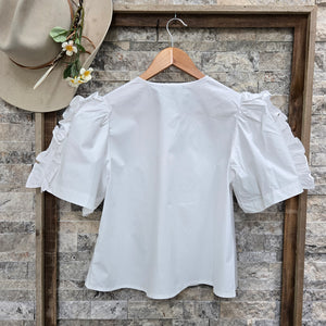 Blouse- Bow Ruffle Short Sleeve