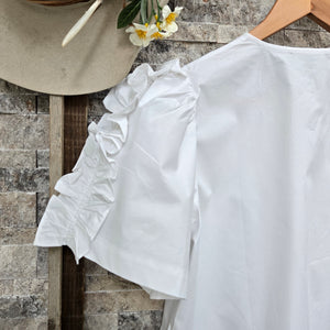Blouse- Bow Ruffle Short Sleeve