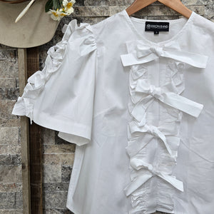 Blouse- Bow Ruffle Short Sleeve