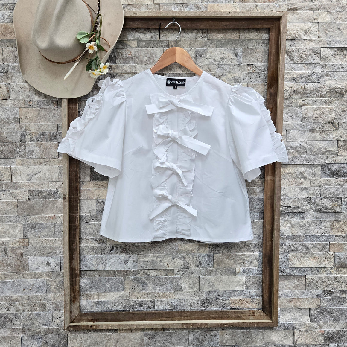 Blouse- Bow Ruffle Short Sleeve