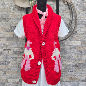 Vest- Handknit Cowboy Swing Vest (Cherry)
