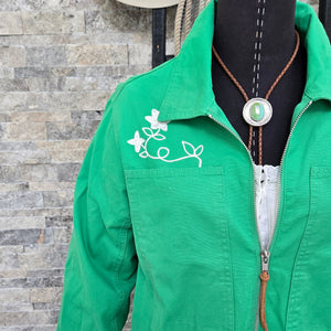 Coverall- Chainstitched Grass Green Field Bloom (sz.S & L)