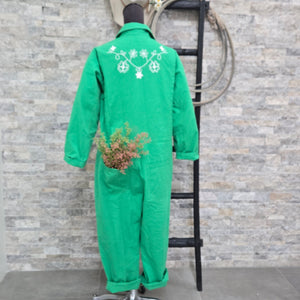 Coverall- Chainstitched Grass Green Field Bloom (sz.S & L)